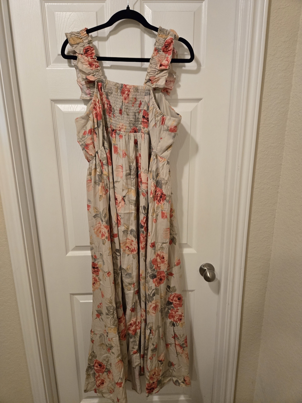 torrid Cream Maxi Dress with Coral Floral Print and Ruffled Straps - Picture 11 of 14